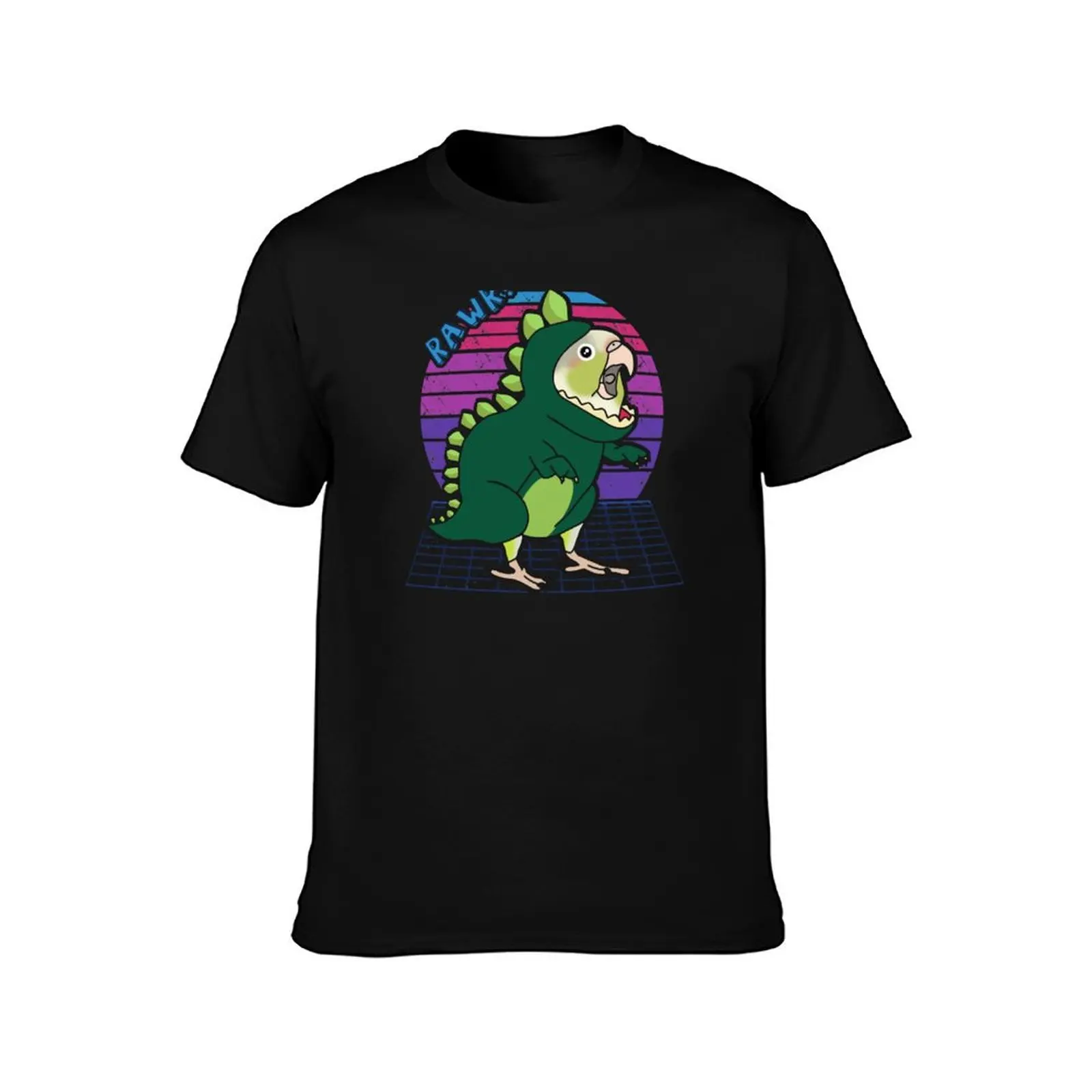 Aesthetic Vaporwave Cinnamon Conure Dinosaur Doodle T-Shirt Fashion Graphic Tee for Men T-Shirt