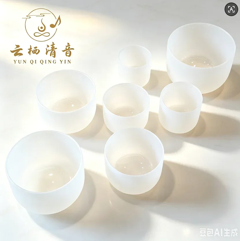 YUNQIQINGYIN CrystalSoul Premium Classic White Frosted Clear Quartz Crystal Singing Bowl Set, 6-12 Inch High Quality Sound Healing Bowls Complete Kit with Storage Carry Bag for Chakra Meditation & Sound Bath
