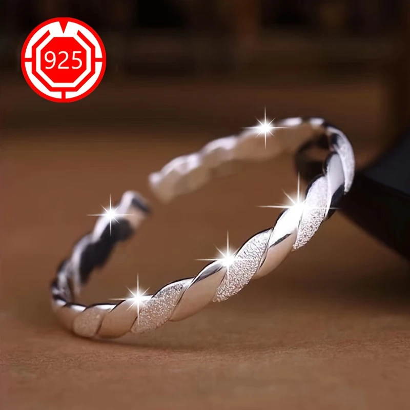 OUYADI Minimalist 925 Sterling Silver Twist Rope Retro Bracelet, Unisex With Free Custom Engraving Holiday Jewelry Gift