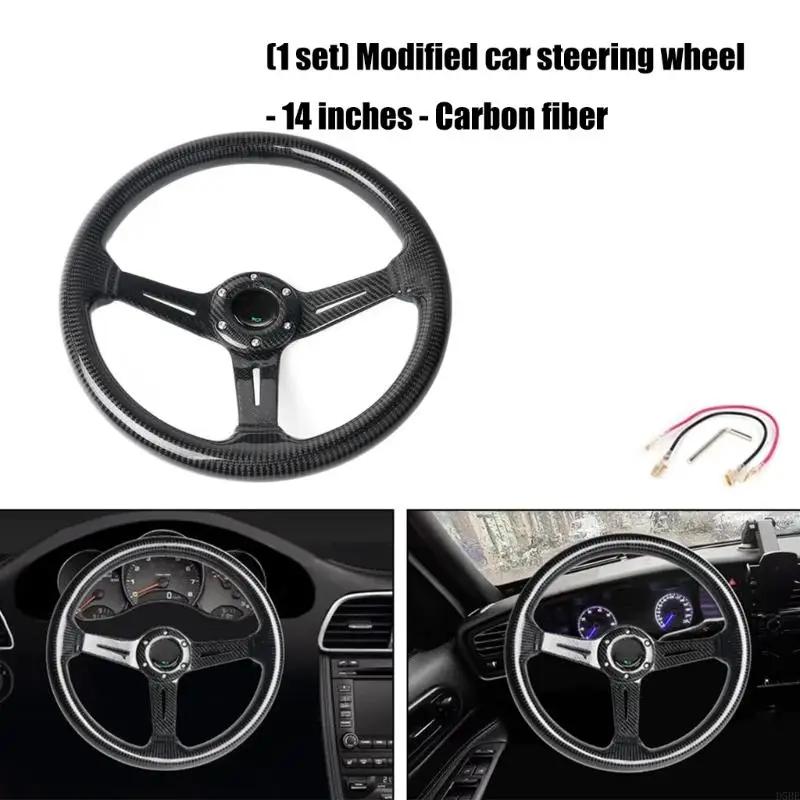 

D5BE High Performances 14" Carbon Fiber Steering Wheel Smooth Contoured Grip Ergonomic Design Suitable for Most Vehicle Model