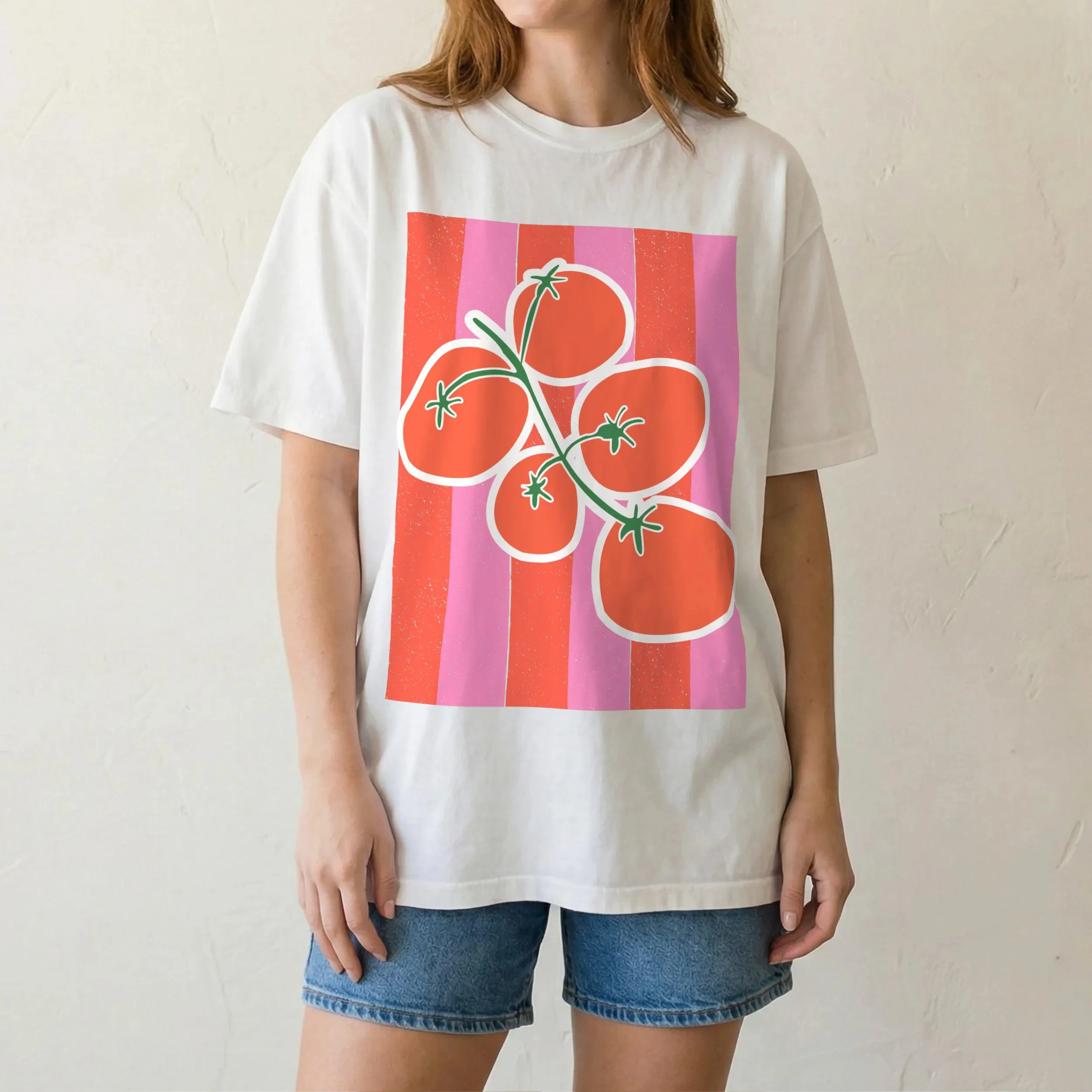

Plus Size Summer Women's Vintage Tomato Graphic T-Shirt Cotton Breathable Stylish Versatile Street Style Oversized
