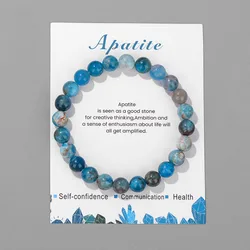 8mm Natual Stone Quartz Crystal Bracelet Round Blue Apatite Tiger Eye Lazuli Beads Bracelet With Card for Women Men Jewelry Gift