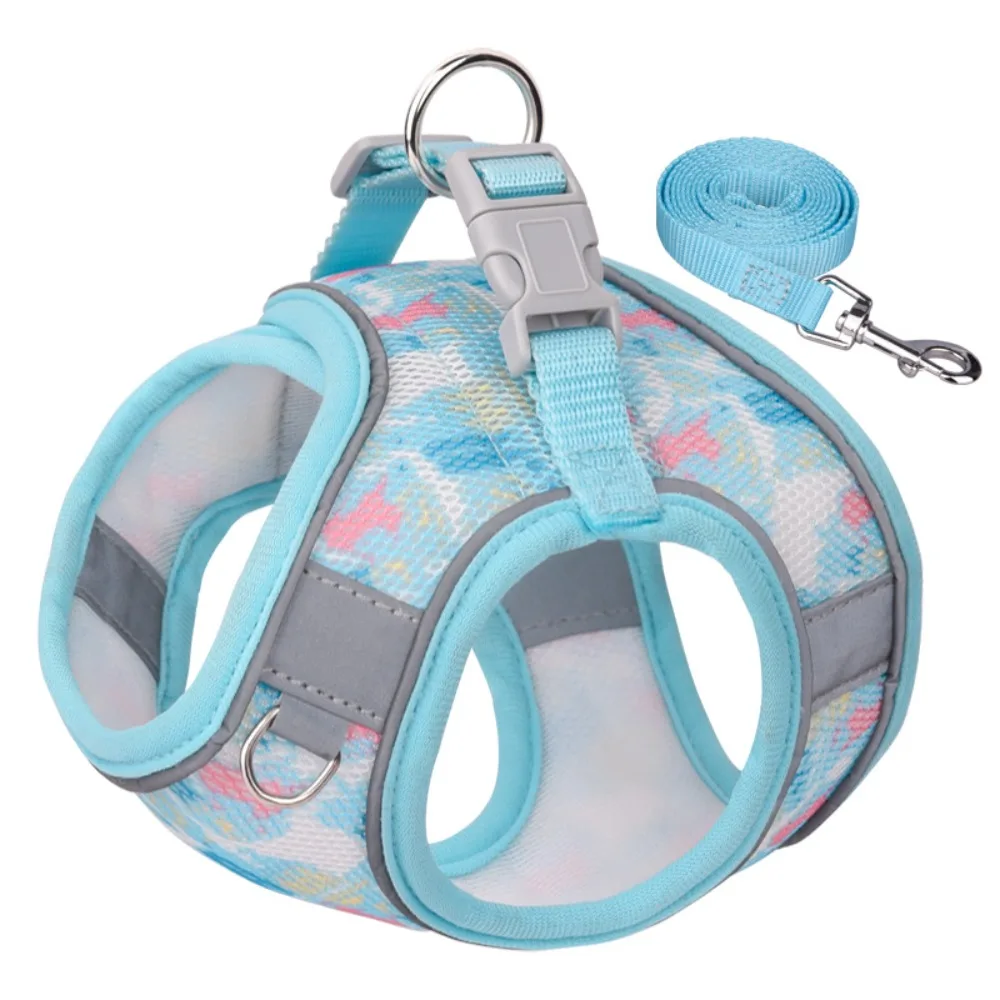 

Adjustable Dog Harness Leash Set Breathable Mesh Pet Vest Style Harness Reflective Kawaii Pet Chest Strap Training Use
