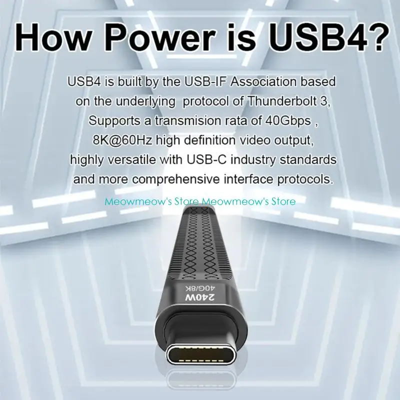 كابل W91A USB Type C مع توصيل الطاقة 240W وبيانات سريع 40 جيجابت في الثانية ونقل الفيديو 8K 60Hz