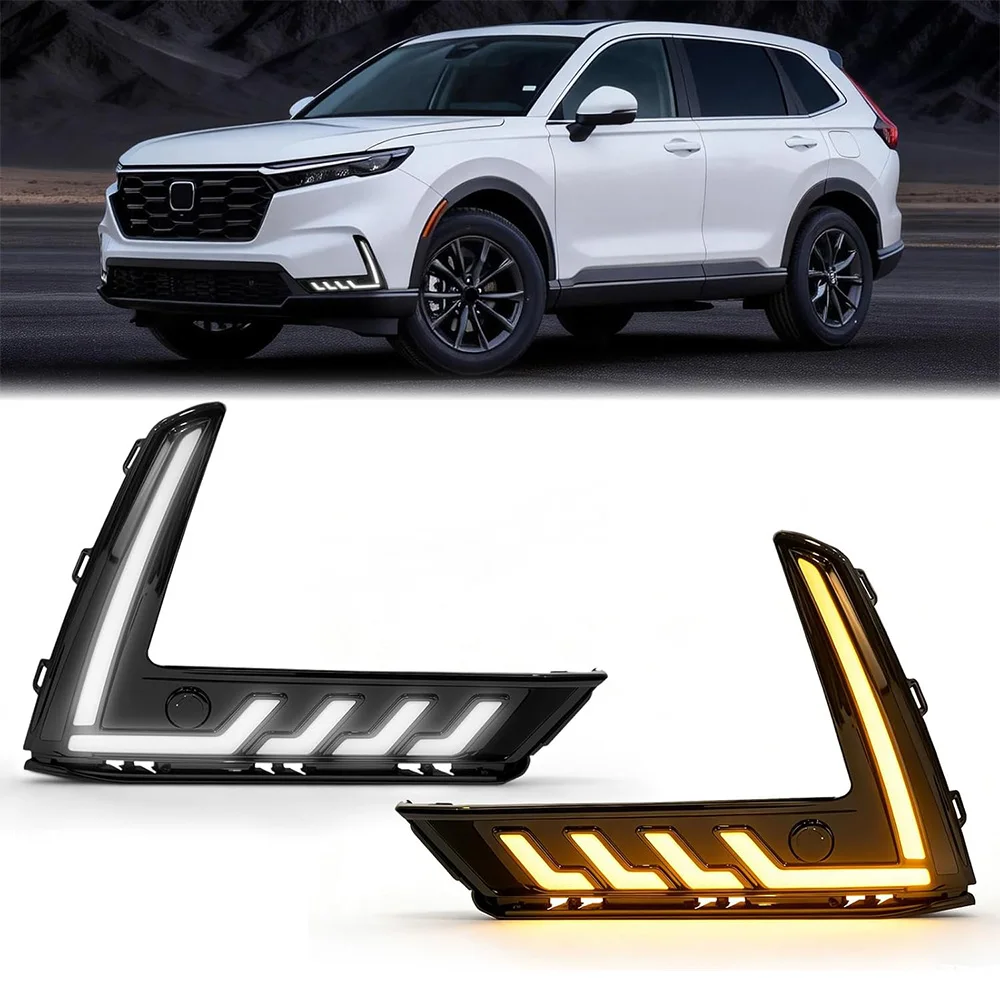 LED DRL Lights for Honda CR-V 2023 2024 2025 Startup Animation Daytime Running Light Kit Amber Turn Signal Blue Night Light