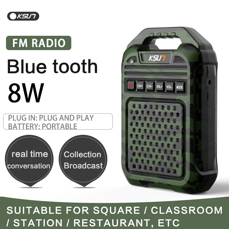 KSUN Manufacturer 8W 160DB Fm Radio Walkie Talkie Wireless Portable Blue-Tooth Speakers