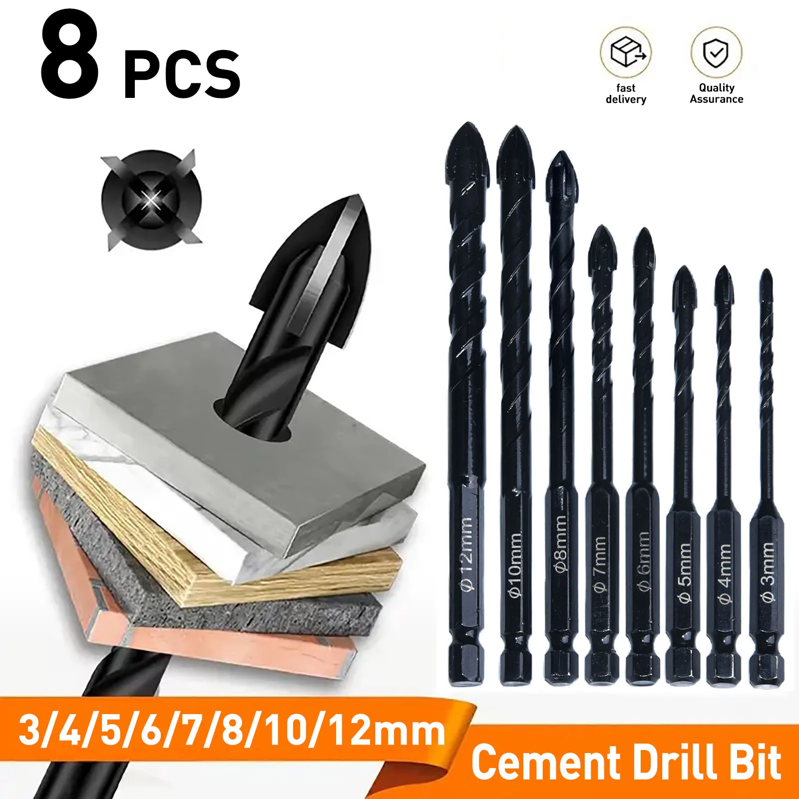 YURINWOO Juego de brocas cruzadas hexagonales de 8 piezas Perforación sin esfuerzo para azulejos, cerámica, vidrio, hormigón y cemento