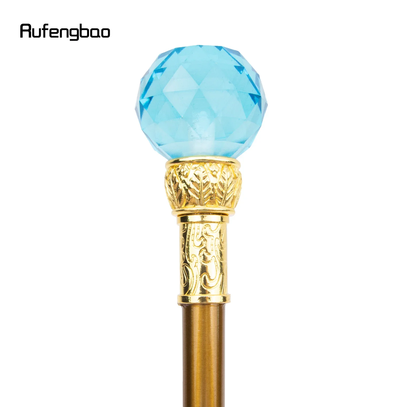 Blauw Kristalglas Gouden Wandelstok Mode Decoratieve Wandelstok Gentleman Elegant Cosplay Cane Crosier 93cm