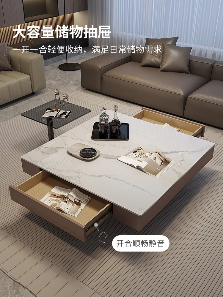 

minimalist rock slab coffee table small apartment modern minimalist high-end designer black household square coffee tabl