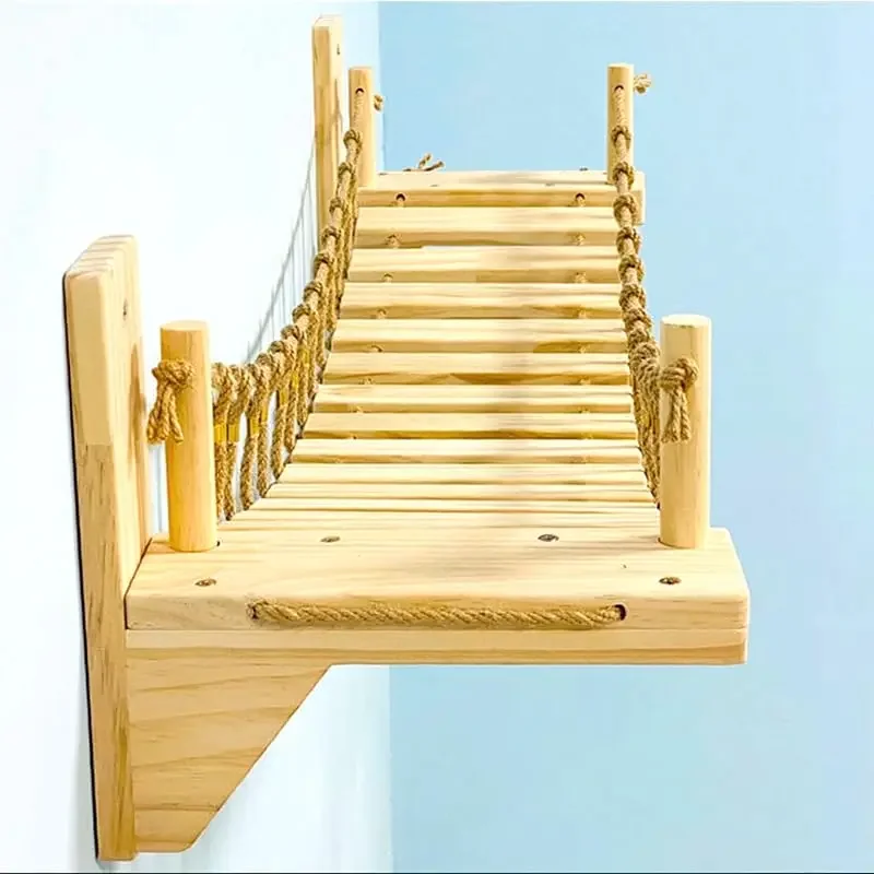 Cat Bridge Cat Tree Climbing Shelves Wooden Furniture Rope Net Design Suitable for Kitten to Play and Exercise Climbing Wall