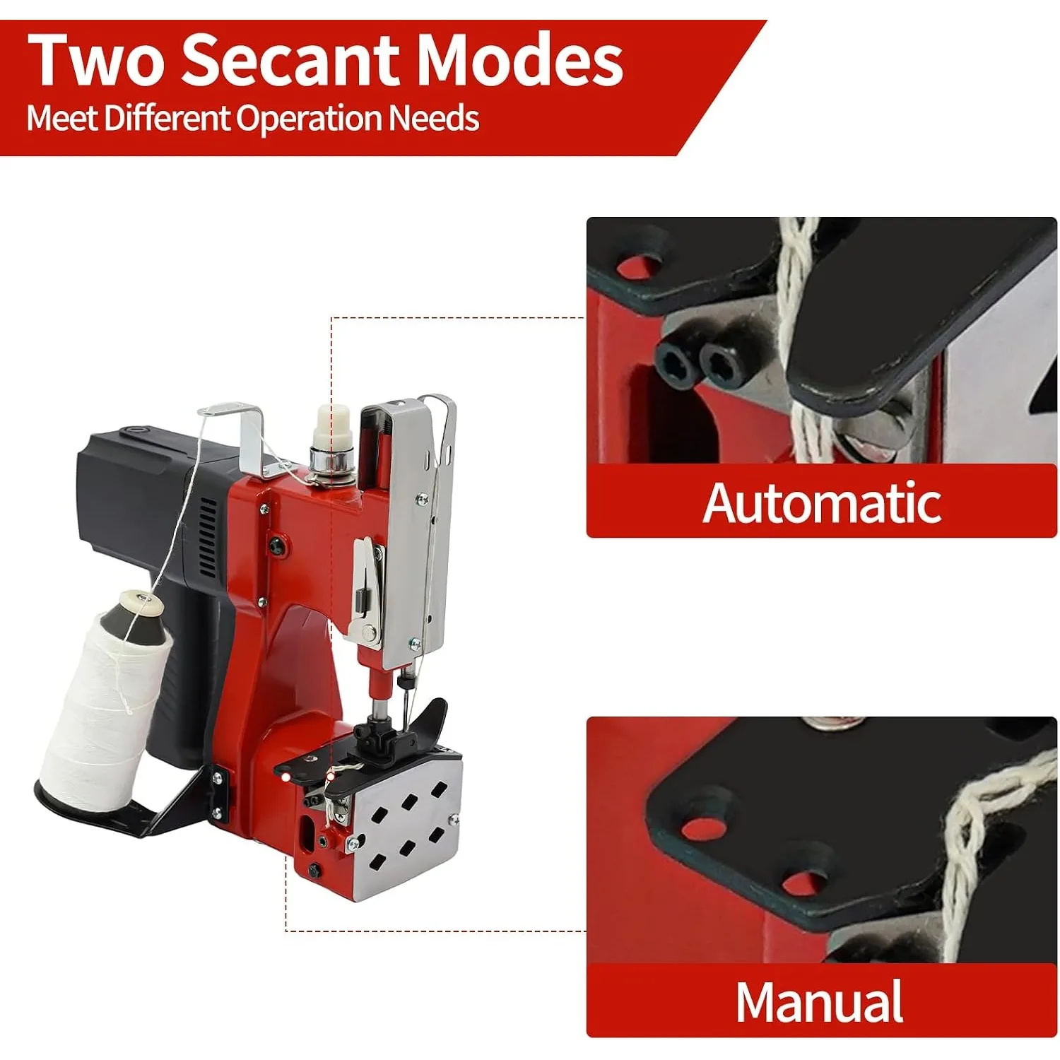 Leather Heavy Duty Sewing Machine Industrial Canvas Stitching Closer 110V ﻿ | 2,600 Stitch 10mm Max Thickness 190W 18000rpm w/2 Thread Spools 3 Blades, Red For Logistics Factory Sealing Sack Woven Bag view 6
