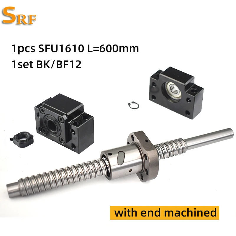 

16mm RM1610 Rolled ballscrew set:1pcs SFU1610 L=600mm Ball screw with single ballnut 1set BK12 BF12 end support for CNC parts