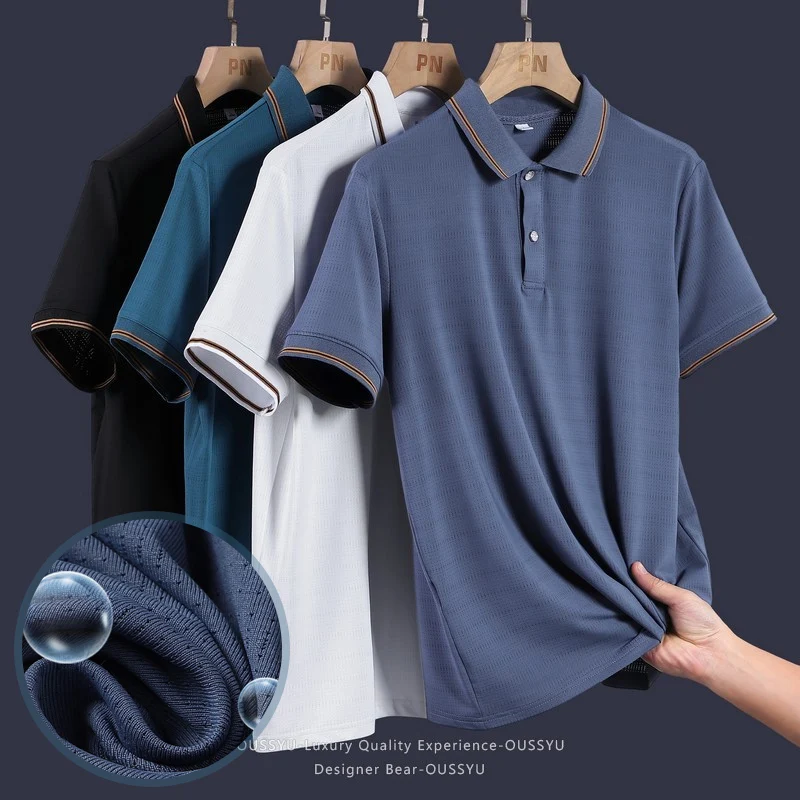 Herren Sommer Poloshirt Kurzarm Halber Reißverschluss Atmungsaktiv Kühle Haptik Einfarbig Knopfleiste Dad-Style Business Casual Leichtgewicht
