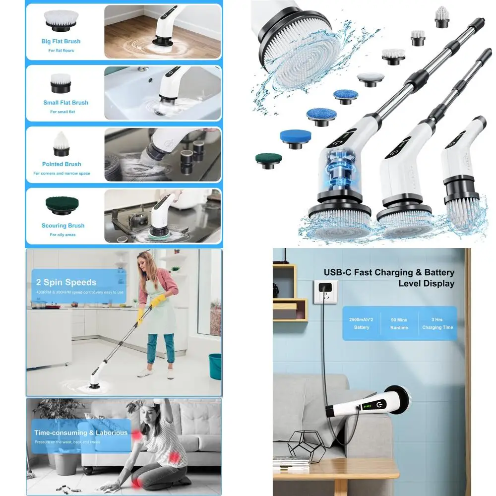 

Беспроводной 360-градусный (устройство) ° Мощная щетка для чистки с 8 насадками для уборки различных поверхностей