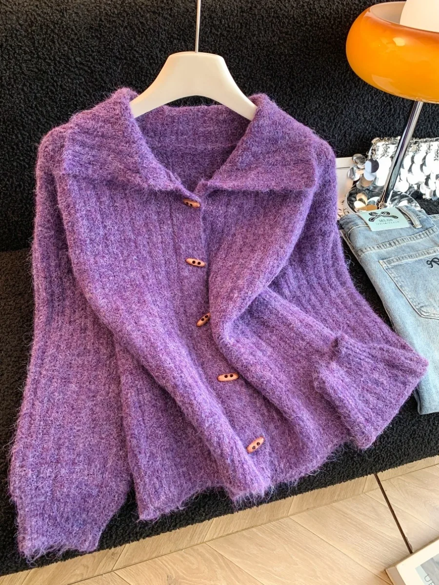 ソフトで居心地の良いハイカラーロングスリーブニットセーター女性の冬暖かいルーズスリミングアウターウェア多用途トレンディカーディガン