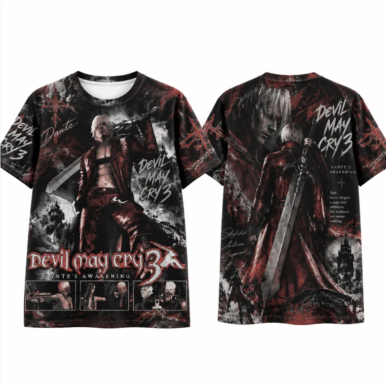Devil May Cry 3 Dantes Awakening Unisex Retro Game Character Graphic T-Shirt, Vintage Dark Style Casual Tops for Men Women