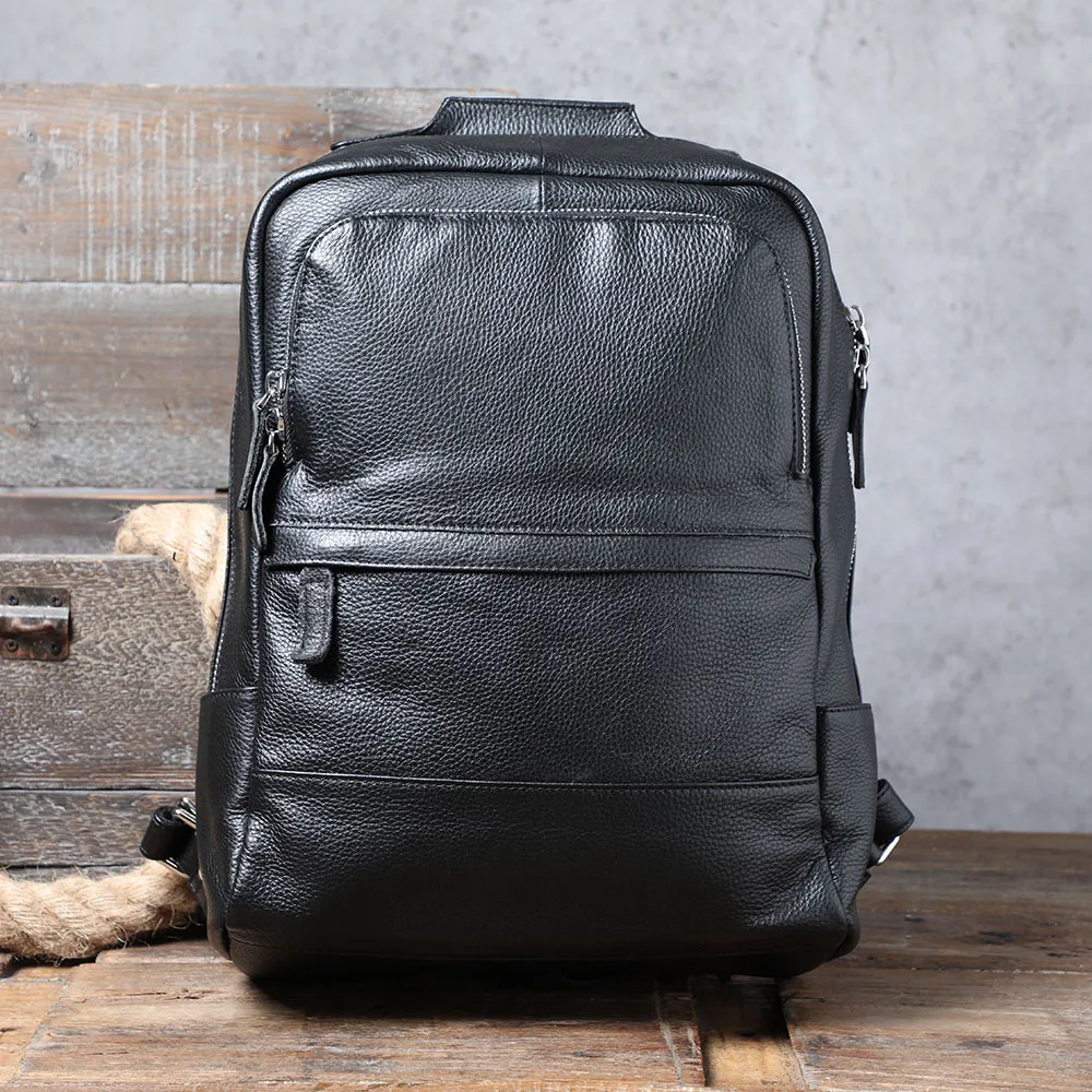 S.WORKER Lässiger Rucksack aus echtem Leder für Herren, 15-Zoll-Laptop-Rucksack aus Rindsleder, handgefertigt, modischer Preppy-Stil, Schultasche – Detail 7