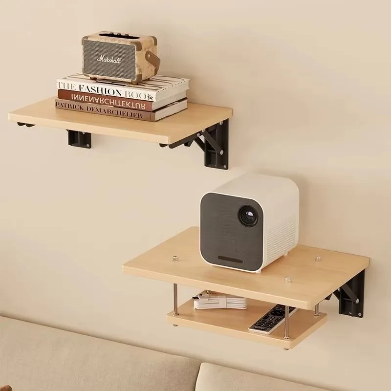 Wall-mounted Projector Holder Wooden Set-top Box Storage Rack Living Room Set-top Box Shelf Household Projector Organizer Stand