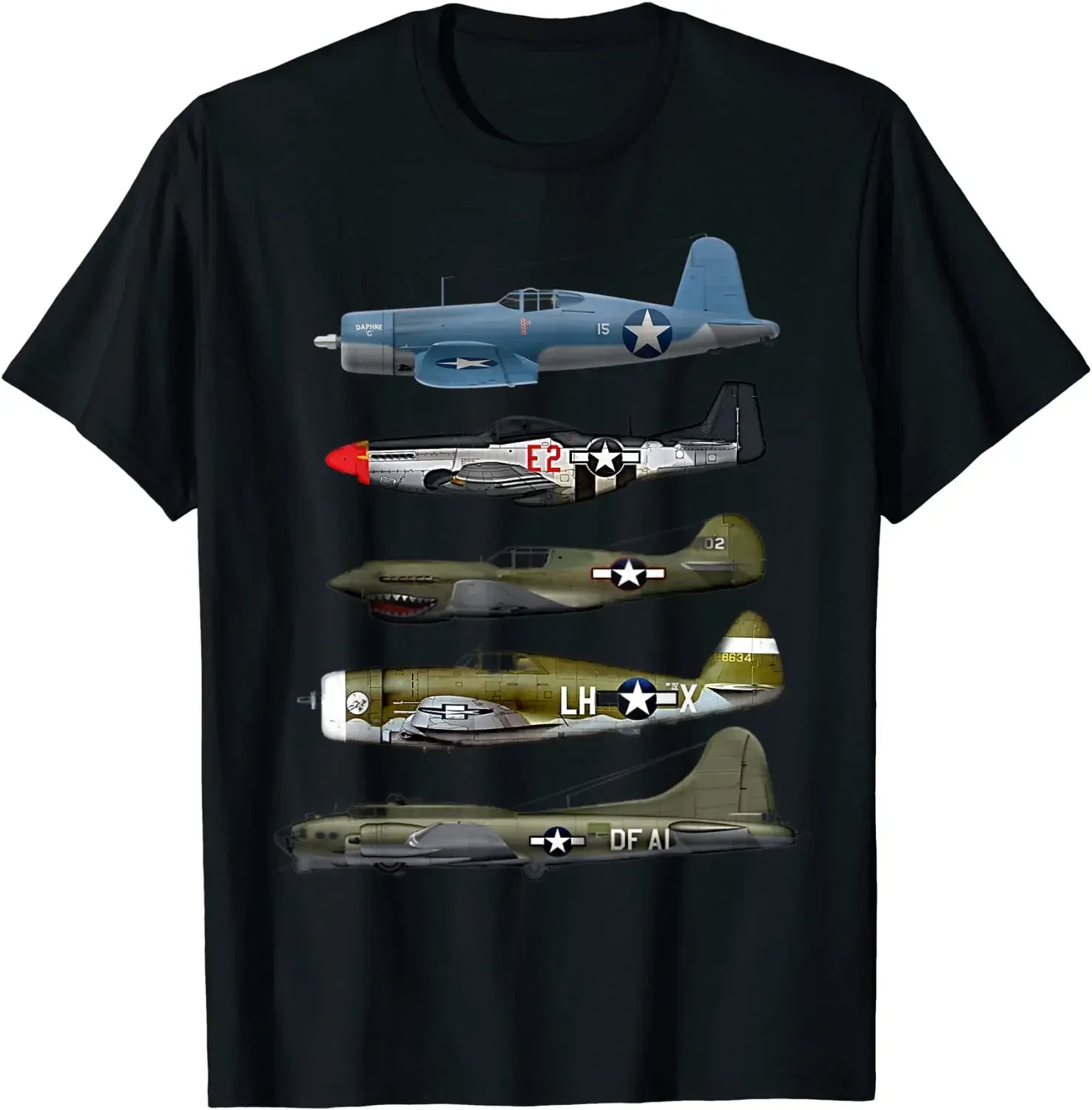 Casual 100% Cotton Shirts WW2 Warplane B-17 P51 Mustang F4U Corsair P40 Warhawk Gift Men T-Shirt Short harajuku  men clothing