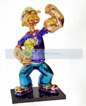 Electroplating Popeye Fiberglass Commercial Art Gallery Creative Decoration Sculpture Personality Outdoor Cartoon Figures