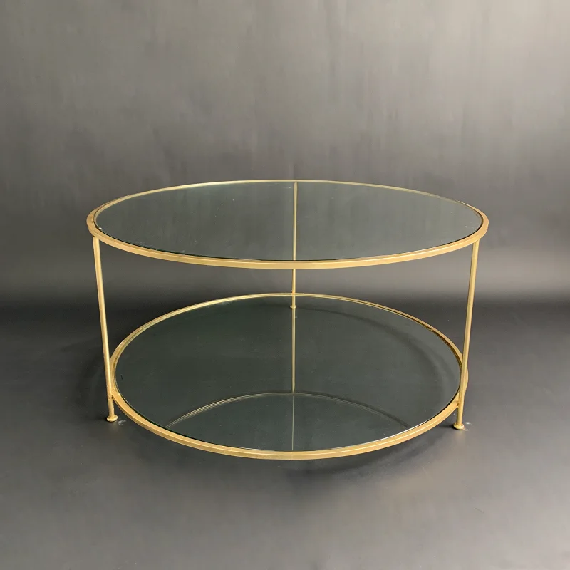

American Ironwork Coffee Table Round Doublelayer Glass Minimalist Coffee Table Light Luxury Living Room Furniture Meja Kopi YSCJ