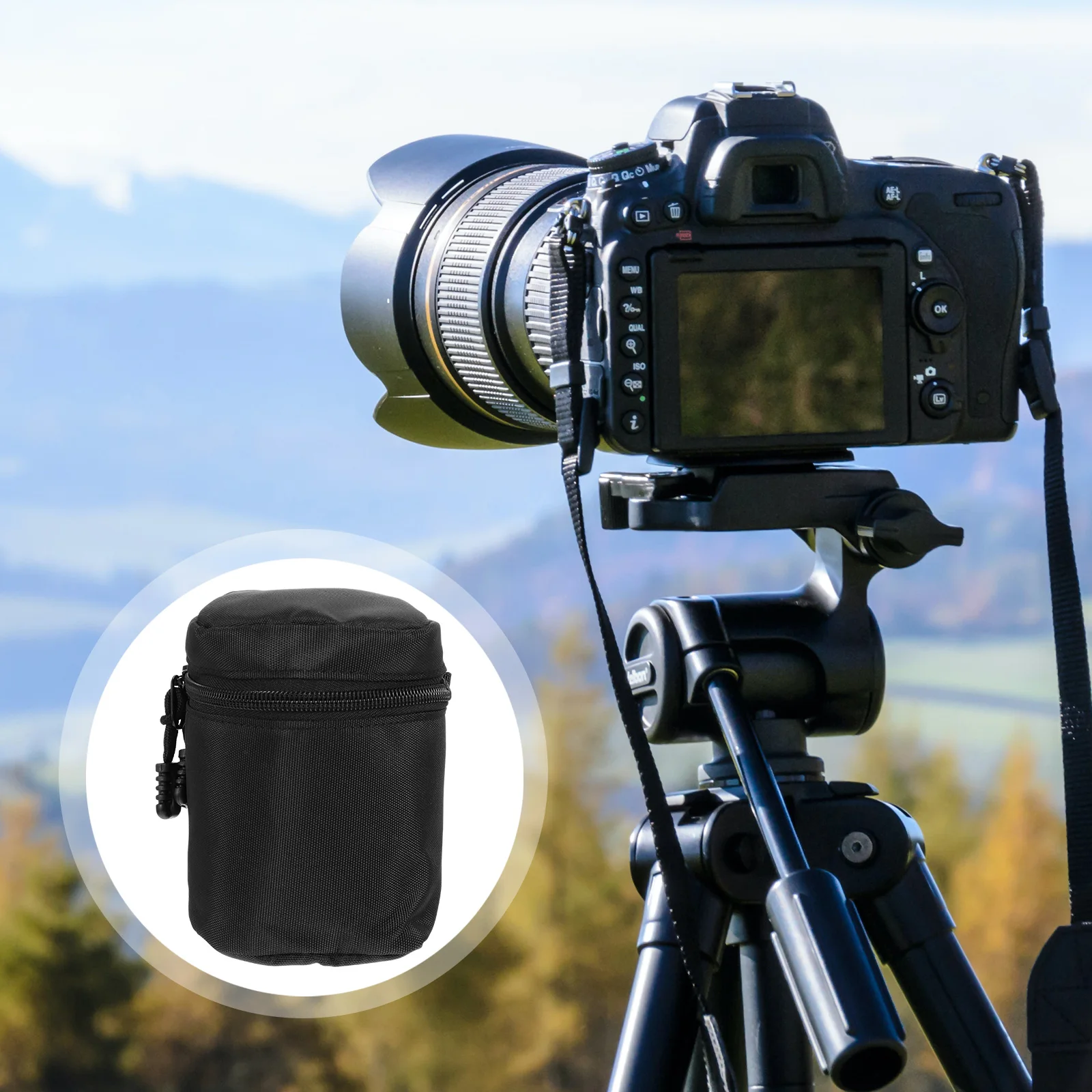 

Lens Bag Small Waterproof Storage Camera Pouch Drawstring Protection Case Black