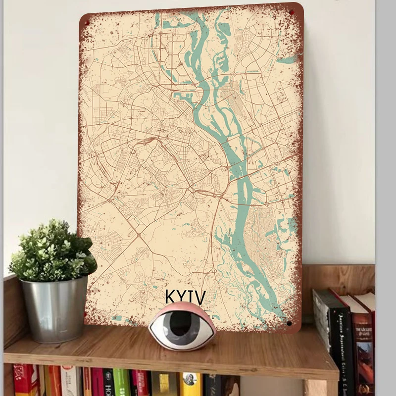 Kyiv City Map Art Metal Wall Decor Modern Minimalist Home Decoration for Living Room Study Ukraine Poster