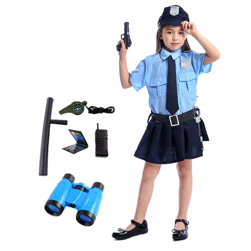 Cosplay verkleiden Polizei Kostüm für Kinder-Polizist Kostüm für Mädchen-Cop Uniform Set mit Zubehör Party Show Geschenke