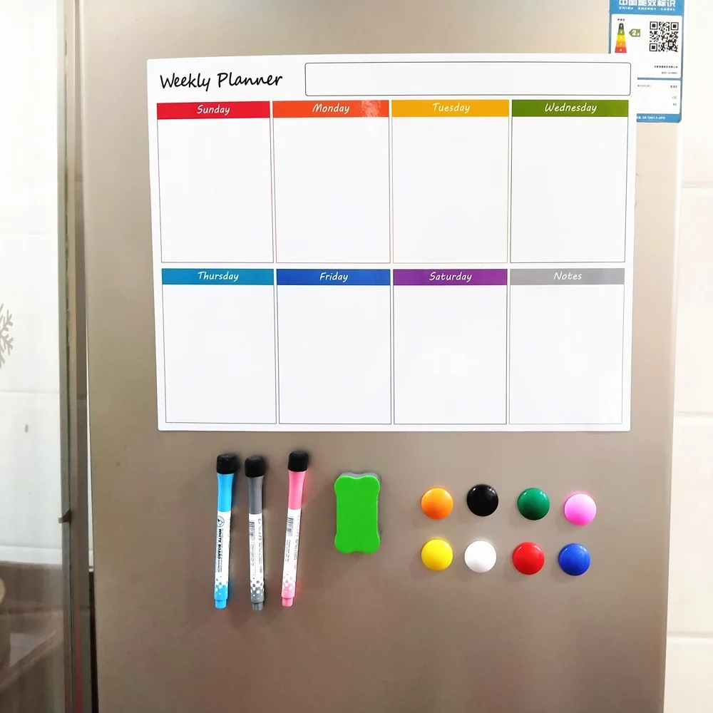 

Magnetic White Board for Refrigerator Calendar Dry Wipe Message Board for Note Fridge Whiteboard for Children Drawing A3 Size