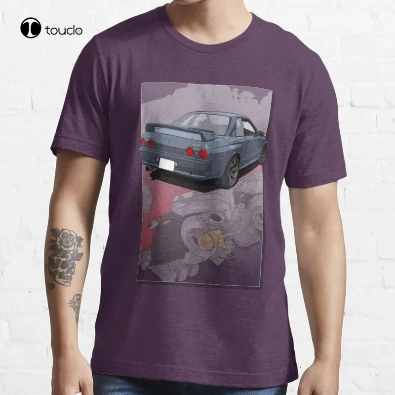 Skyline R32 With Rb26 Background Skyline R32 R32 Skyline Touge Wangan Kanjo Jdm Import Car T-Shirt Cotton Tee Shirt Women Shirts