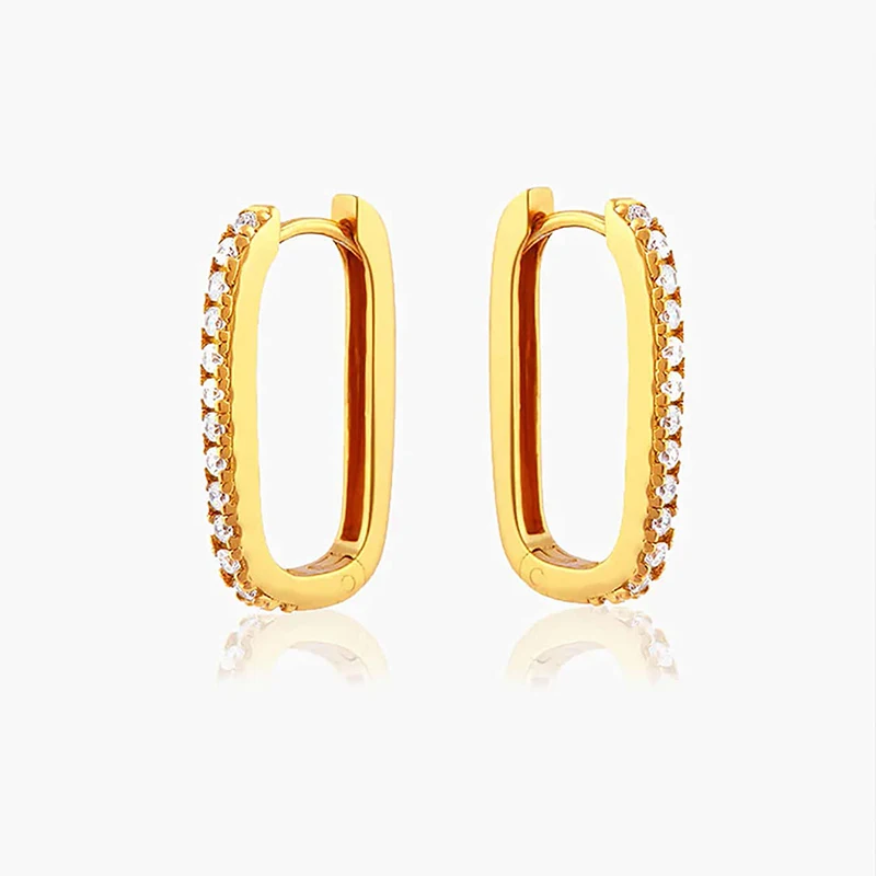 

GRA 18K Gold Zircon Oval Hoop Earrings for Women Gift Original 925 Sterling Silver Simple Geometric Earring Wedding Fine Jewelry