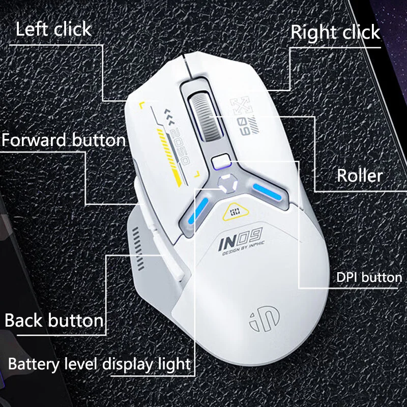 Inphic IN9 Wireless Gaming Mouse Rechargeable Ergonomics Bluetooth Mouse RGB Lighting Effect Desktop Computer Laptop Universal