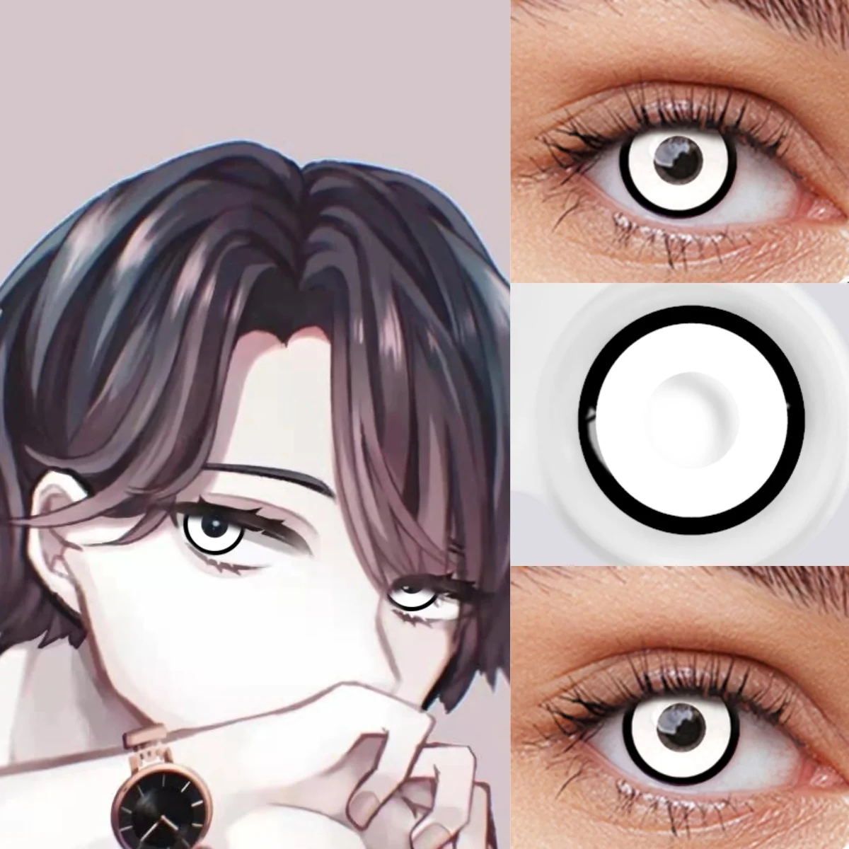 VISUASHOW Blind Block Farbige Kontaktlinsen Weiß Schwarz 6-Monats-Linsen für Party Halloween Anime Cosplay Augen-Make-up Kontaktlinsen – Detail 4