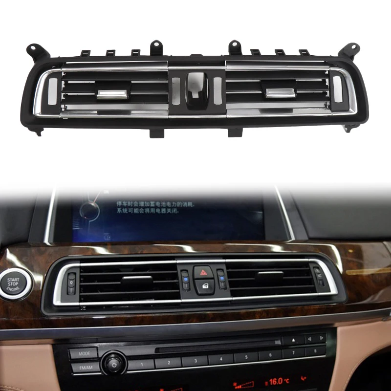 Full Black Console Central Fresh Air Conditioner AC Vent Grille Outlet for 7 Series F01 F02 730 735 740 2009-2016