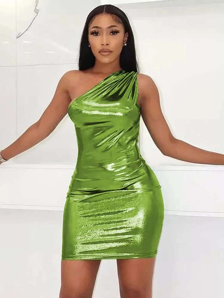 

Spring Sexy Slim Fit Sleeveless Wrapped Dress Solid Color Slant Shoulder Hip Design New Fashion Women's Dress