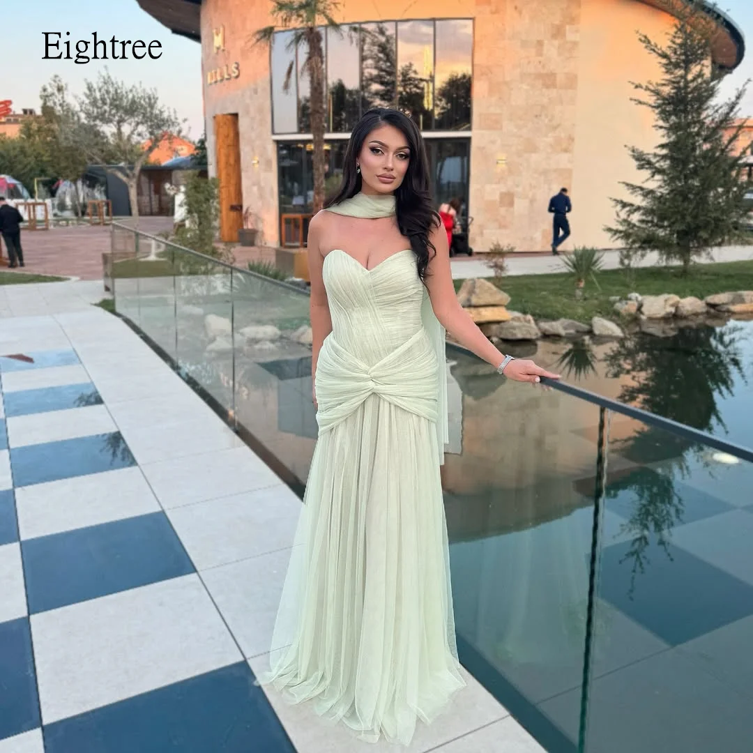 

Eightree Trendy Green A Line Evening Dresses Sweetheart Neck Pleated Prom Gown Floor Length Formal Party Gowns Customized