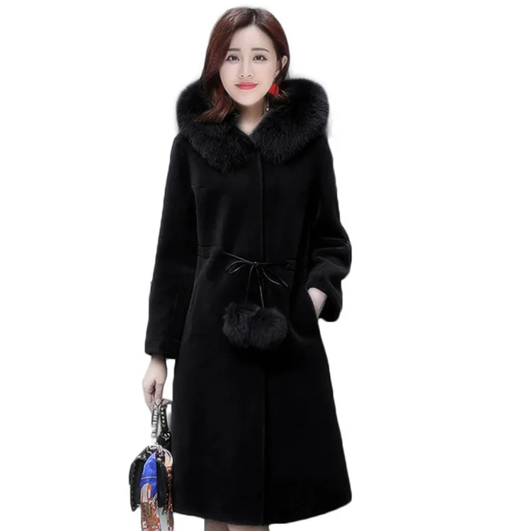 Faux Fur Coat Women Hooded Mink Cashmere Slim Fit  Solid Long Sleeve Thick Warm Single Breasted Fur Coat