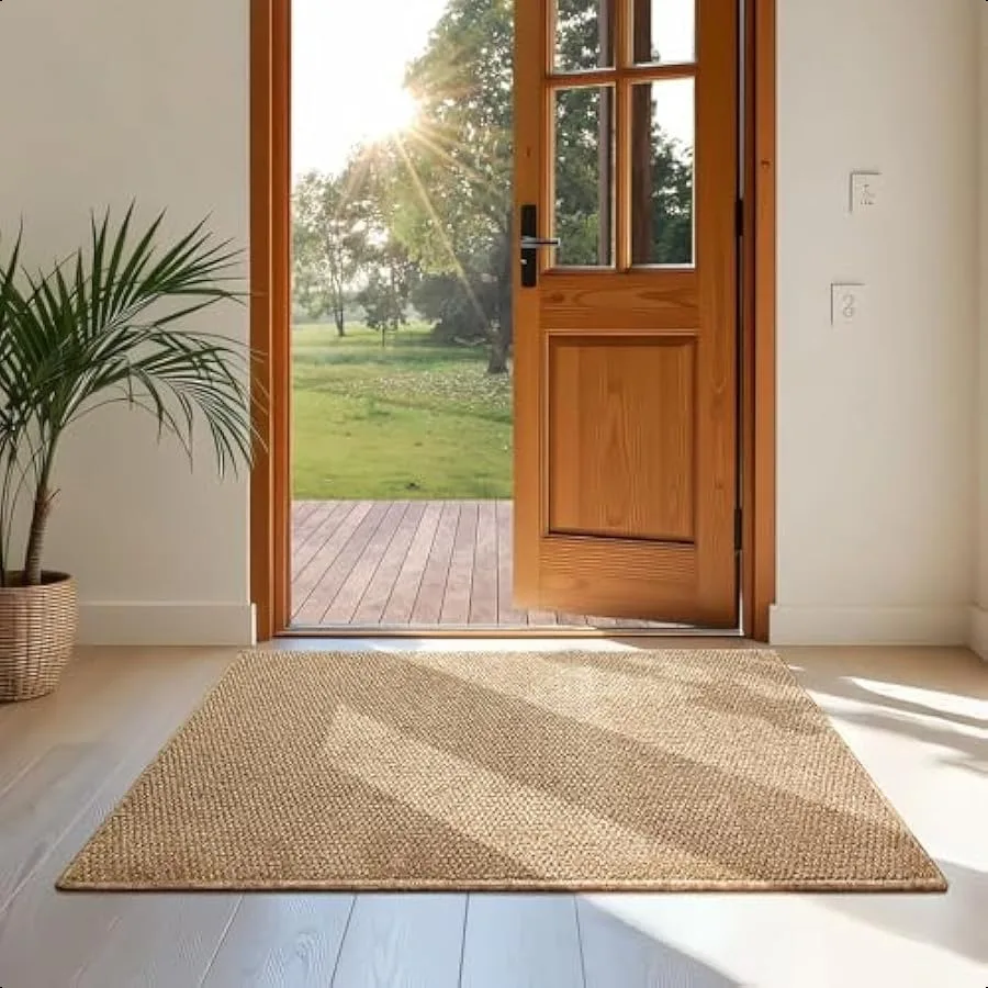 

Rugs for Entryway 2x3 ft Door Mat Faux Jute Rug Dirt Trapper Small Bathroom Rug Washable Kitchen Mat Modern Farmhouse Carpet fo