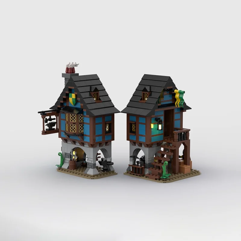 ตัวต่อ MOC 658 ชิ้น ชุดสร้างโมเดลปราสาทช่างตีเหล็กยุคกลาง ของขวัญคริสต์มาส ตัวต่อ DIY ของเล่นเด็ก ของขวัญวันเกิด