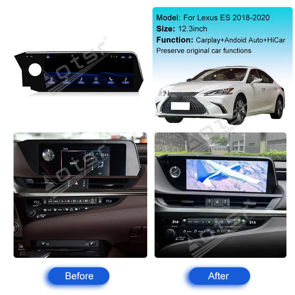 12.3'' LIUNX for Lexus ES 2018 2019 2020 Car Screen Navigation Apple Carplay Car Radio TV DSP GPS Multimedia Stereo BT Host Led