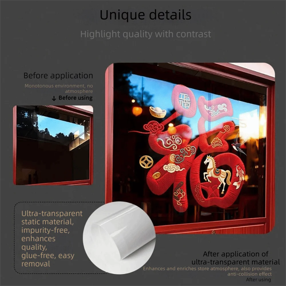 Cartoon Horse Chinese New Year Window Stickers Red Electrostatic FU Blessing Decals Embroidery Pattern Zodiac Horse Year