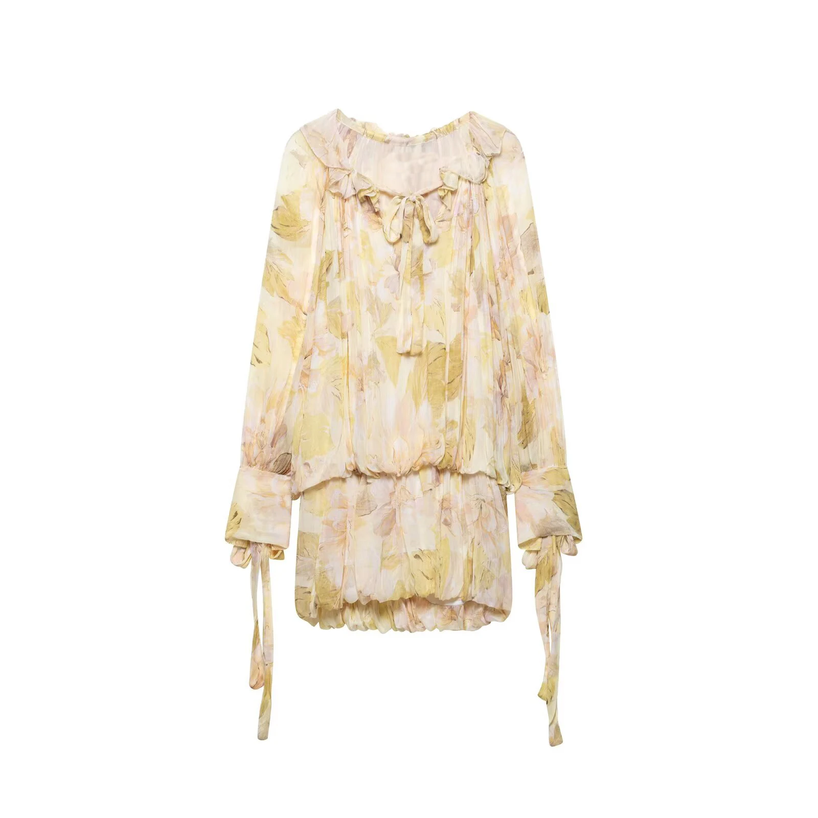 

UNIZERA Women's Dress Fashion Retro Printed Bubble Sleeves Loose Short Style Temperament Spring New Dress