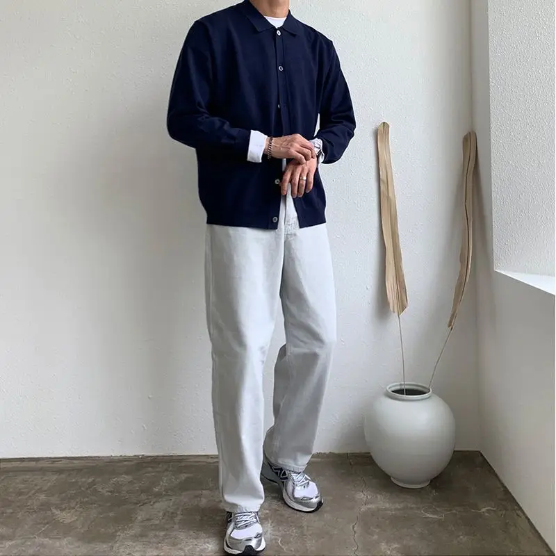 Men's Clothing Autumn Winter Long Sleeve New Tops Shirts Sweaters Turn-down Collar Simple Comfortable Versatile Selling Solid