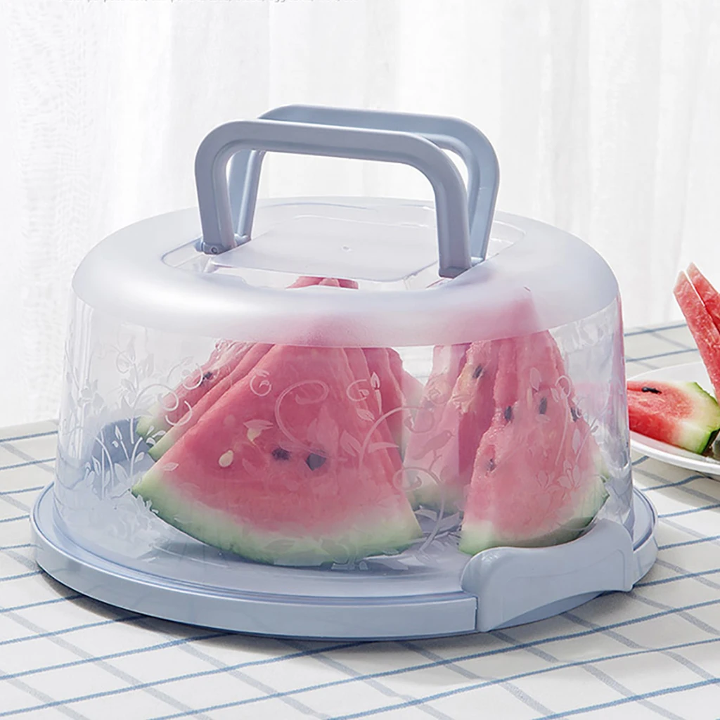 Portable  Cake Box Round Food Fresh-keeping Box Dustproof Plastic Cake Stand With Lid And Handle Fruits Vegetables Storage Boxs
