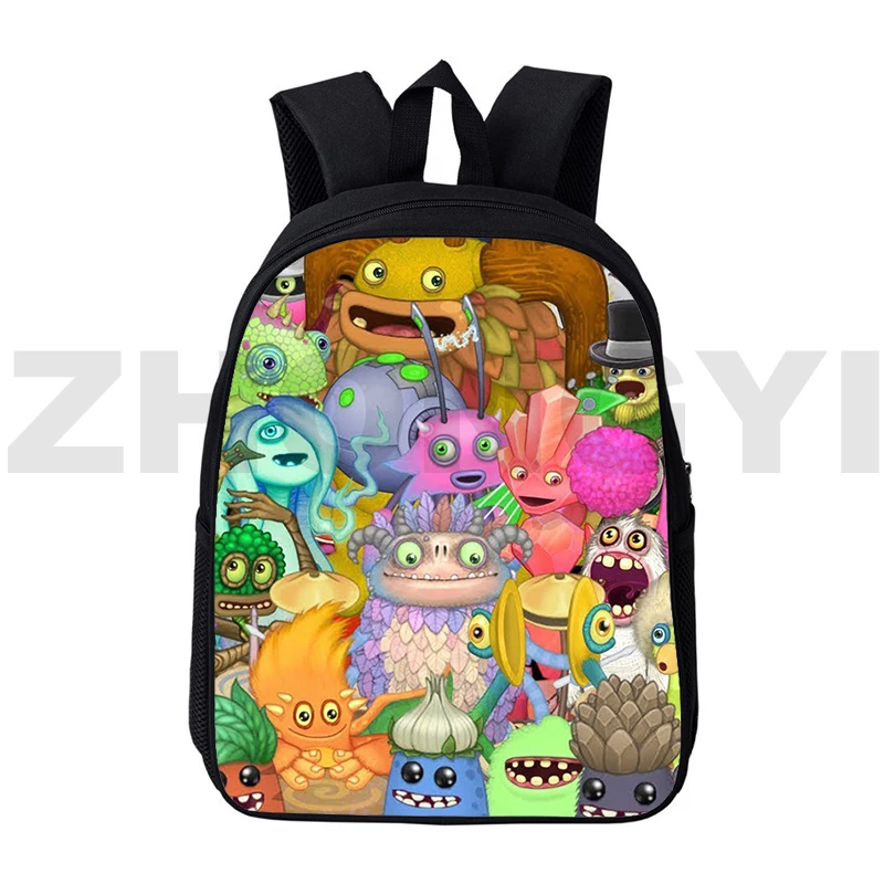 Mochilas 3D de dibujos animados para niñas y niños, juego divertido, My Singing Monsters, Harajuku, Preppy Primary Bookbag, 16 pulgadas