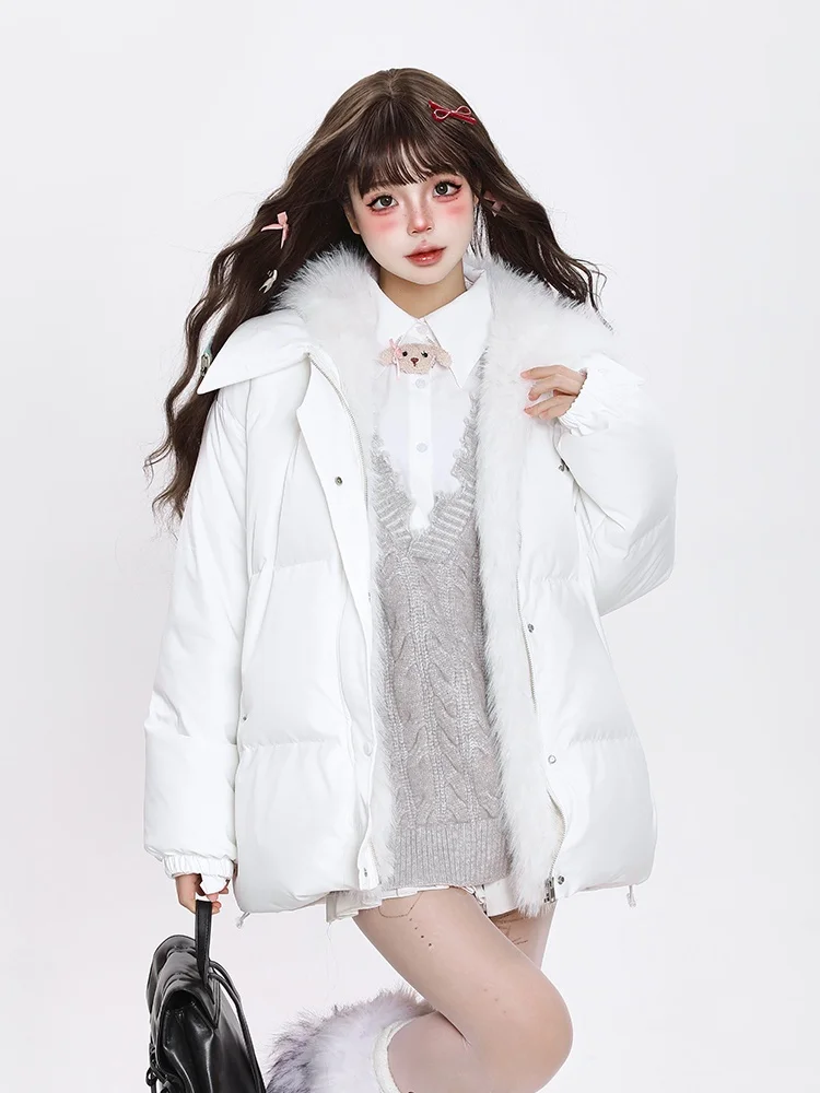 

Mjmt Thiened Warm Hooded down Jaet Women's Winter Cotton Outerwear Loose Warm 90 White Du down Coat Korean Sle