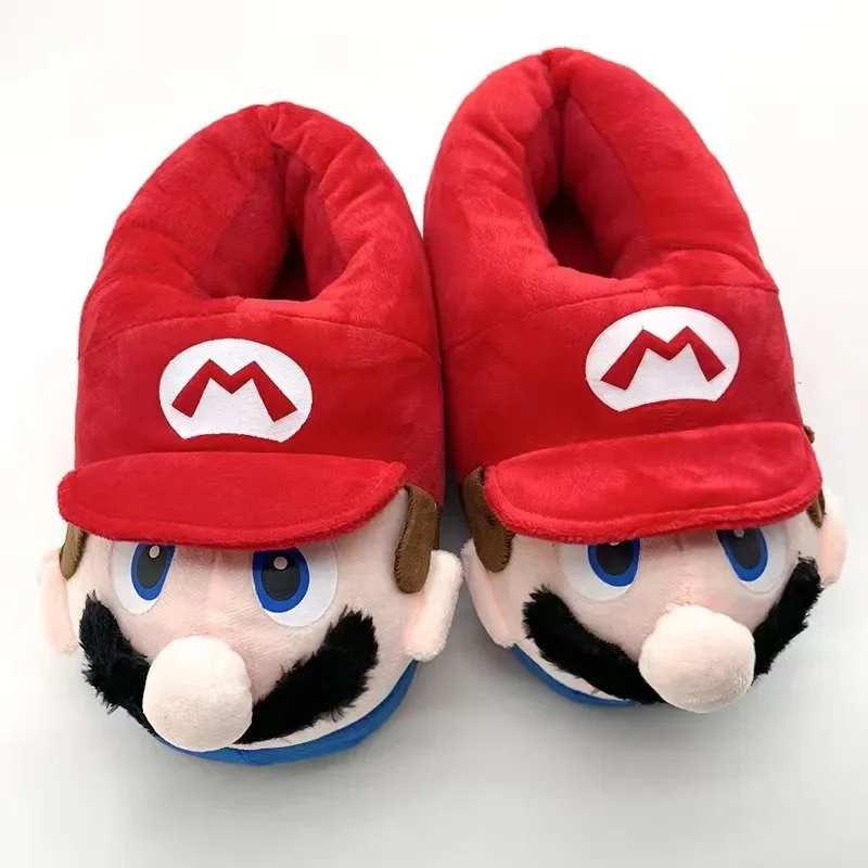 Cartoon Super Marios Bros Luigi Plush Slippers Cotton Home Plush Shoes Winter Warm Adult Non-Slip Thicken Shoes Gifts