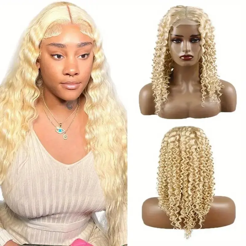 613 Blonde 13x6 Lace Frontal Wig 150 Density  Blonde 13x4 Lace Front 18 Inch Deep Wave Glueless Curly  Human Hair Wig