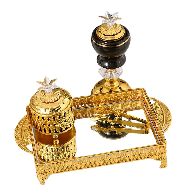 4Pcs Incense Burner Set Metal Incense Stove Arabian Holder Stick Censer with Tray Carbon Clip Aromatherapy Fragrance for Home