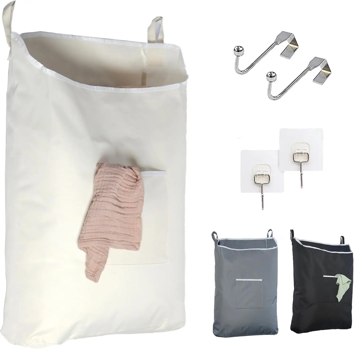 

Прочная подвесная корзина для белья с крючками для двери, молнией и широким верхом, экономит место, 18x4.75x28 дюймов